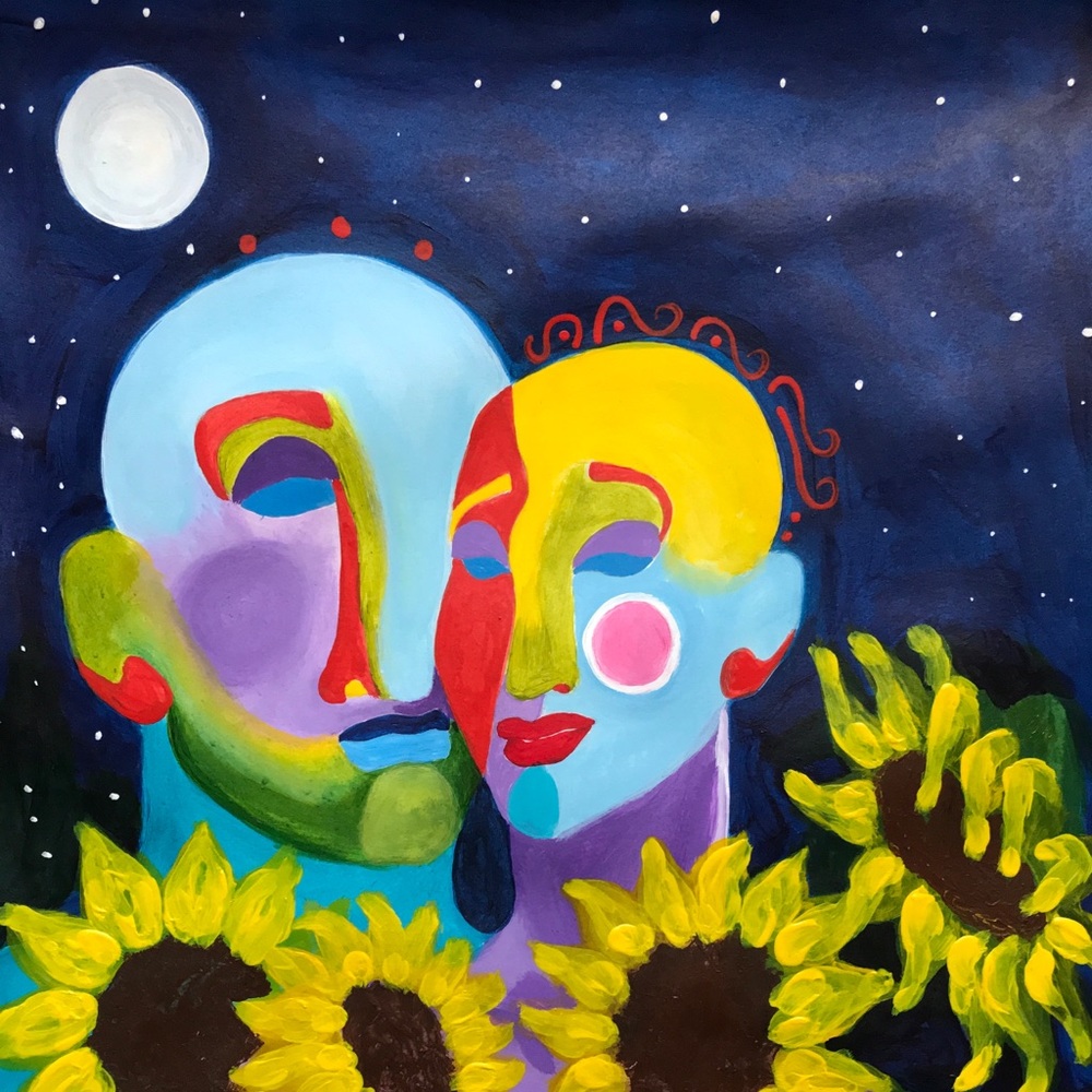 Sunflowers by Moonlight , 11x14 acrylic